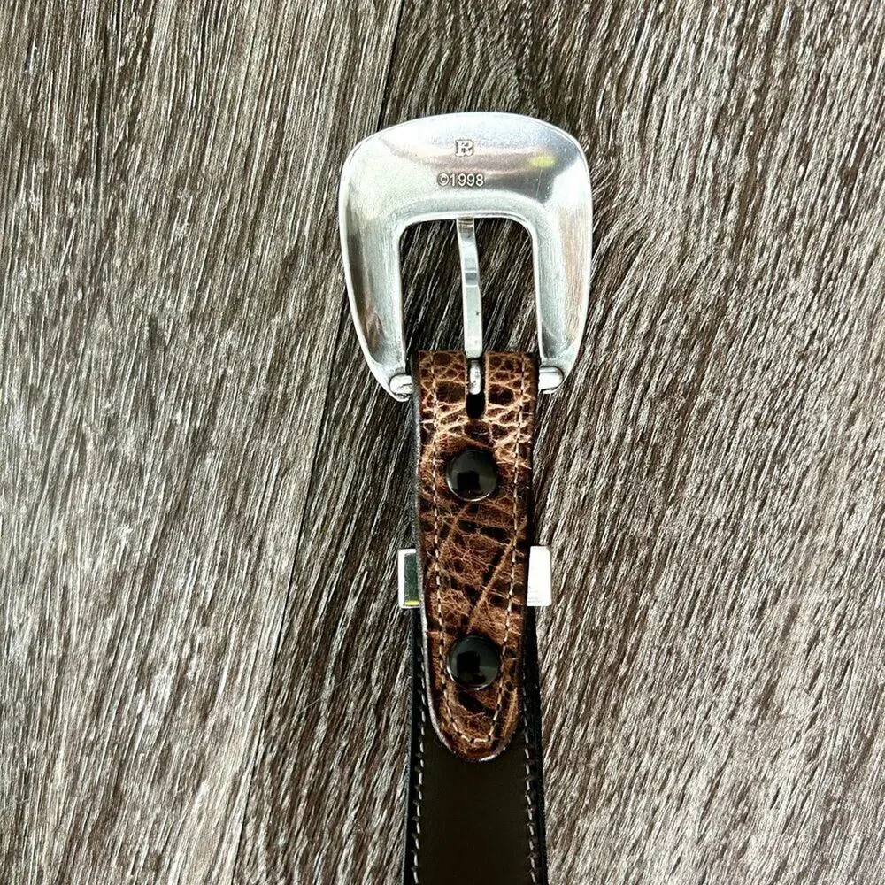 James Culver Handmade Leather Belt Brown Exotic Silver Tone Western Vintage